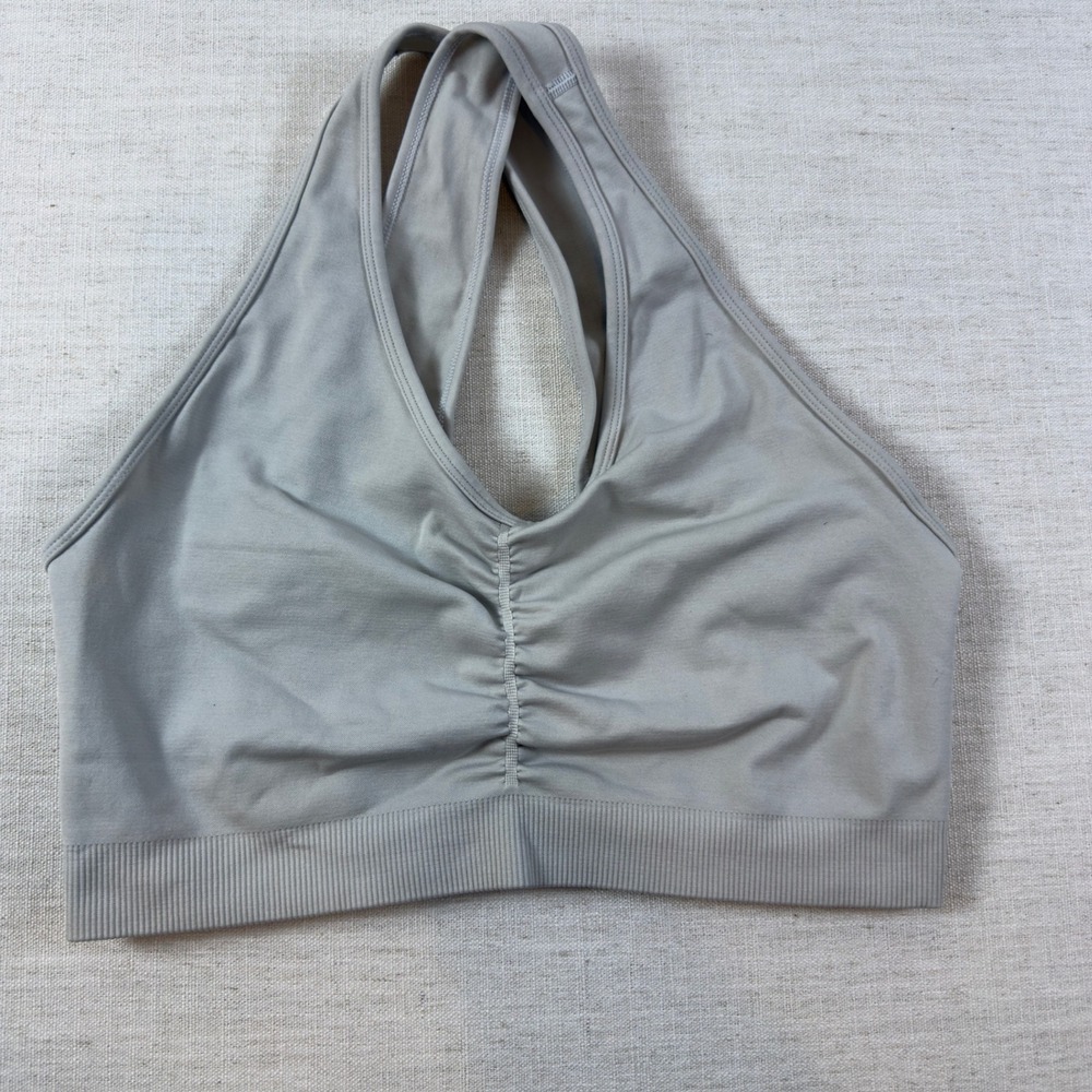 Alphalete Gray Seamless Ruched Front Crisscross Back Sports Bra XXL